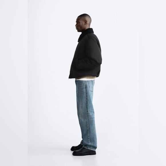 MEN ZARA BLACK MATCHING COLLAR PUFFER JACKET Size Medium - Picture 5 of 13